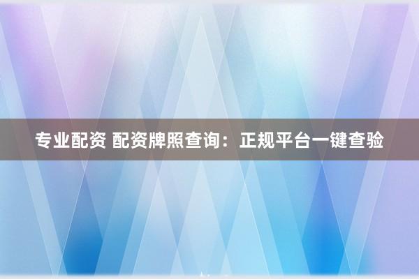 专业配资 配资牌照查询：正规平台一键查验