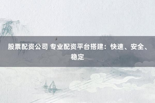 股票配资公司 专业配资平台搭建：快速、安全、稳定