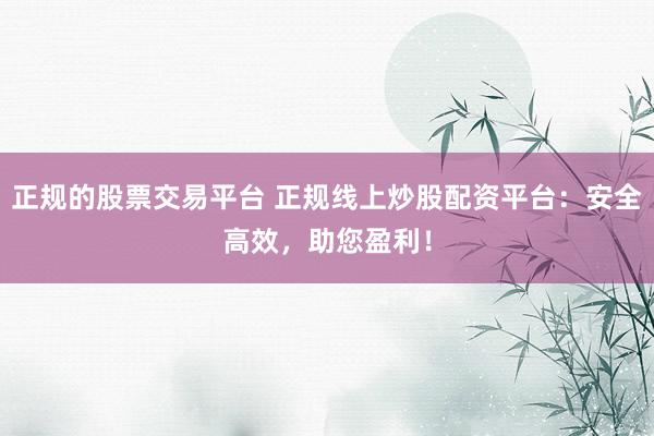 正规的股票交易平台 正规线上炒股配资平台：安全高效，助您盈利！