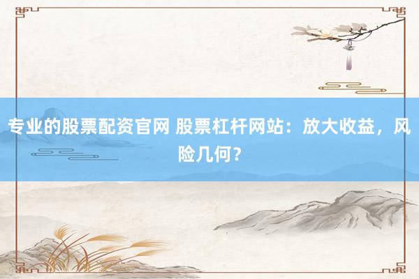 专业的股票配资官网 股票杠杆网站：放大收益，风险几何？