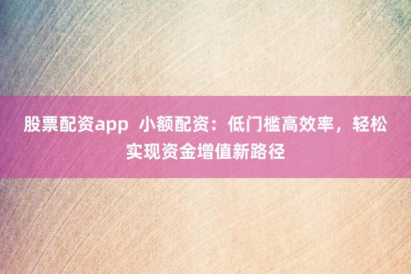 股票配资app  小额配资:低门槛高效率,轻松实现资金增值新路径