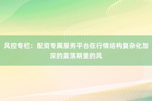 风控专栏：配资专属服务平台在行情结构复杂化加深的震荡期里的风