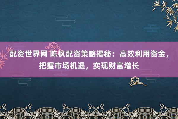 配资世界网 陈枫配资策略揭秘：高效利用资金，把握市场机遇，实现财富增长