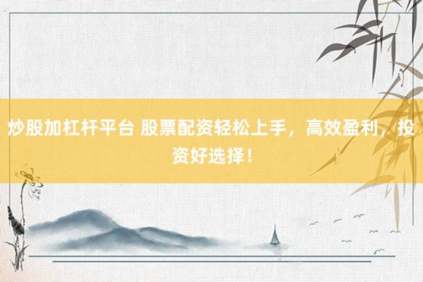 炒股加杠杆平台 股票配资轻松上手，高效盈利，投资好选择！