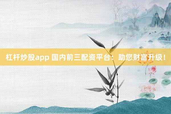 杠杆炒股app 国内前三配资平台：助您财富升级！